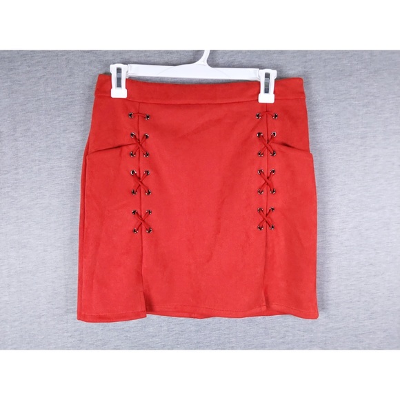 Red Faux Suede Skirt - Picture 5 of 8